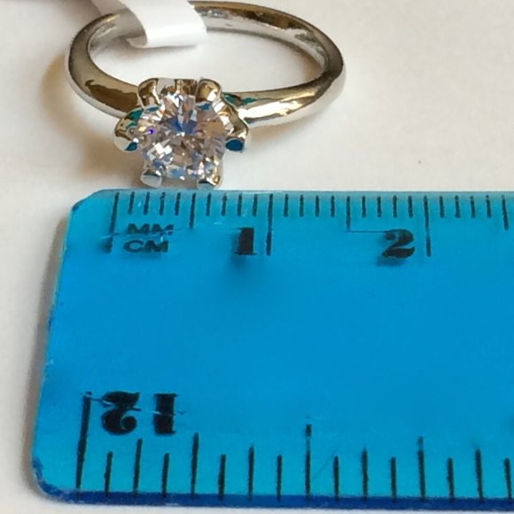 Cubic Zirconia Solitaire Ring Size 6 7 8 9 Engagement Silver Rhodium Plated - Picture 11 of 11